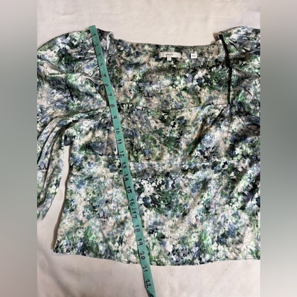 VINCE Green and blue floral print puff sleeve square neck top size 4 - Picture 15 of 15